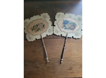Set Of 2 Antique Victorian Paper Fans (great Room)