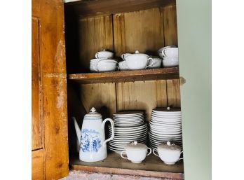 Cubby Cabinet Dish Lot: Antique White Dishes And Vista Alegre Teapot (Office)