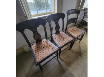 Set Of 3 Vintage Wooden Chair Square Wicker Seat (den)