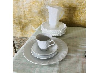 White Dish Lot: Fenton Milk Glass And Porcelain Place Setting (Dining Room)