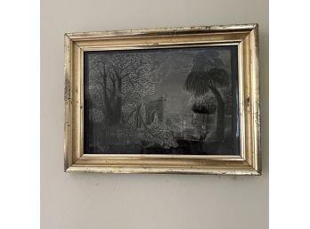Vintage Black And White Painted Picture In Frame (BR 2)