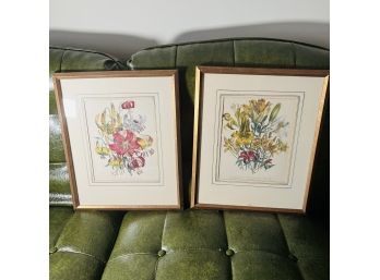 Pair Of Framed Vintage Floral Prints (Bedroom 6)