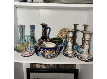 French Faience, Staffordshire And Majolica Shelf Lot (middle Shelf) (BR 1)