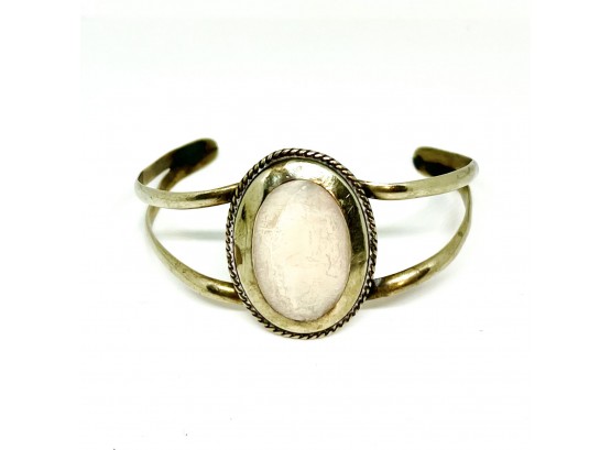 Sterling Cuff Bracelet With Mother Of Pearl Marked 'Alpaca Mexico'