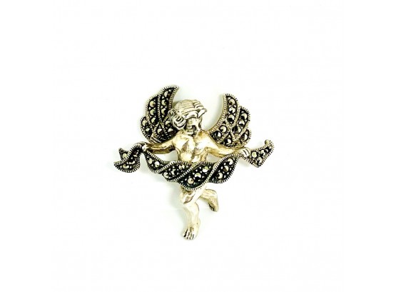 Sterling Silver And Marcasite Angel Pin