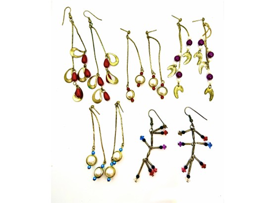 Pearl And Multi-color Beaded Earrings - Five Pairs