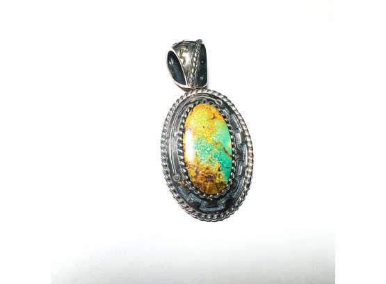 Vintage Signed Turquoise And Sterling Navajo Pendant