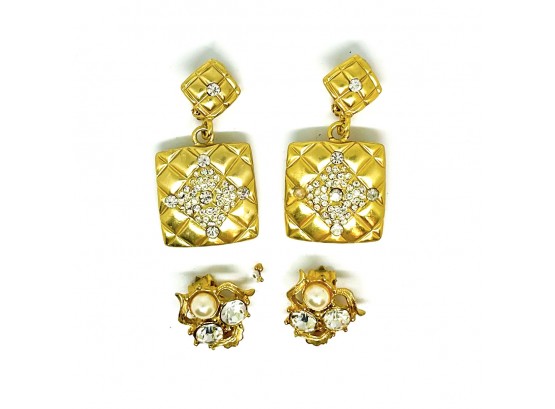 Set Of Two Gold Tone Clip On Earrings