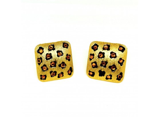 Vintage Gem Craft Gemelli Leopard Rhinestone Clip On Earrings