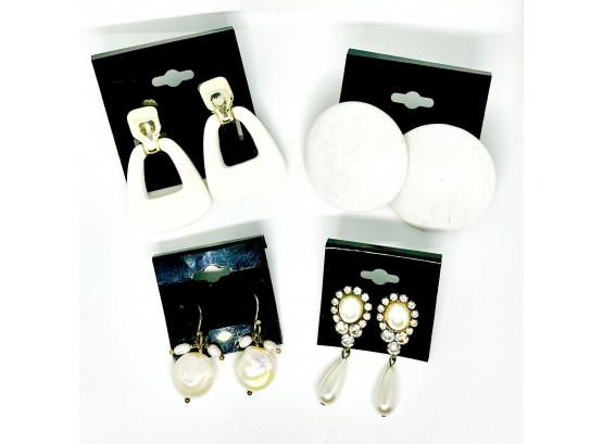 Set Of Four Vintage Earrings - White And Pearl