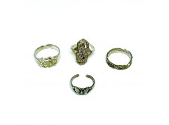Set Of Four Sterling Silver Rings
