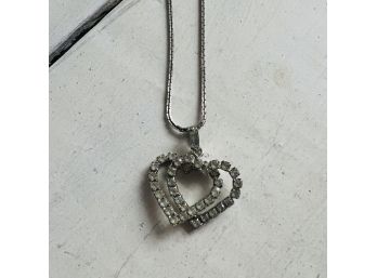 Vintage Silver Rhinestone Heart Necklace
