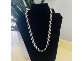 Pearl And Black Bead Woven Necklace