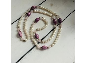 Pearl And Purple Onyx Beaded Necklace