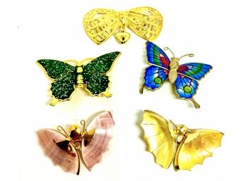 Set Of 5 Costume Jewelry Butterfly Pins