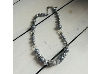 Gray Pearl And Rhinestone Necklace