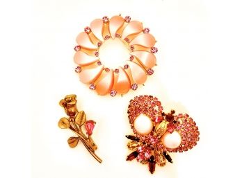 Set Of Three Pink Vintage Pins