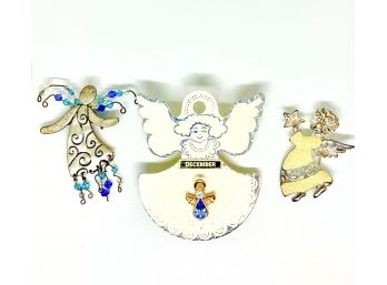 Set Of Three Costume Jewelry Angel Pins