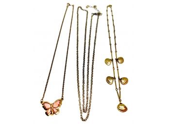 Set Of Three Gold Tone Costume Jewelry Necklaces