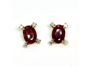 Red Stone Clip On Earrings