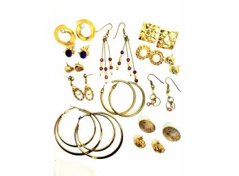 Large Lot Of Gold Tone Earrings