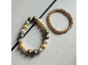 Set Of Two Multi-color Pearl Stretch Bracelets