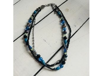 Blue Beaded Multi-strand Necklace