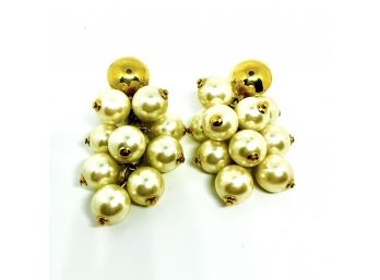 Napier Pearl And Gold Tone Cluster Screw Back Earrings