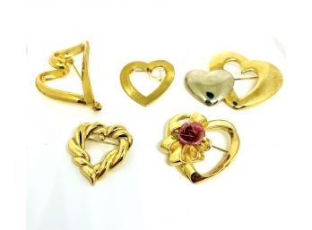Assorted Gold Tone Costume Jewelry Heart Pins