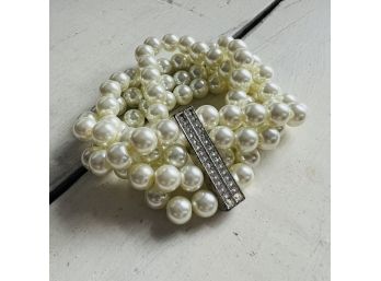 Multi-strand Pearl And Rhinestone Bracelet
