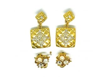 Set Of Two Gold Tone Clip On Earrings