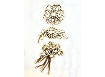 Set Of Three Gold Tone And White Pins