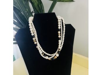 Vintage Look Multi-strand Pearl And Black Beaded Necklace By 1928