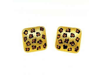 Vintage Gem Craft Gemelli Leopard Rhinestone Clip On Earrings
