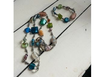 Artisan Glass Beaded Necklace And Bracelet Set
