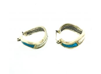 Sterling Silver Zuni Earrings Turquoise And Mother Of Pearl