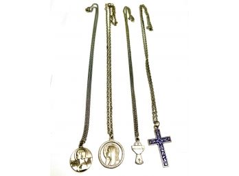 Four Religious Pendant Necklaces (one Sterling)