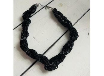 Black Beaded Wrapped Strand Necklace