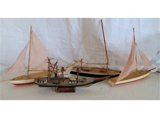 Set Of 4 Vintage Wooden Sail Boats