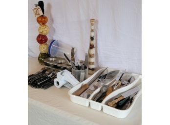 Kitchen Counter And Silverware Lot