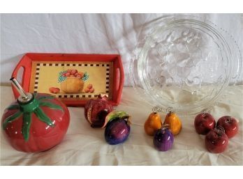 Fruit Place Card Holders Salt And Pepper Shakers Glass Pie Plate  And More