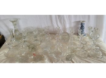 Large Lot Of Glass Candle Holders And 1 Porcelain Holder