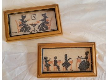 Set Of 2 Antique Framed Needlework (Bin 5)
