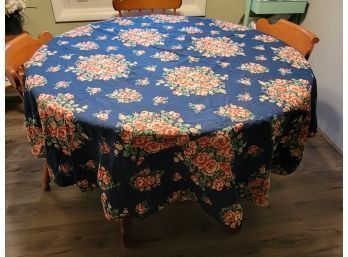 Round Blue Floral Tablecloth