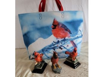 Cardinals. Bag And 3 Figurines.