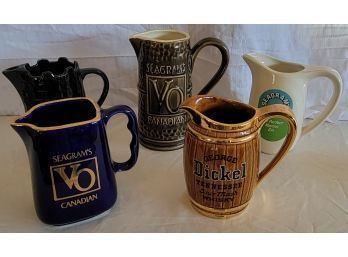 Vintage Alcohol Brand Pitchers Seagrams-Dickels