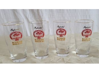 Set Of 4 Kirin Beer Glasses Japan