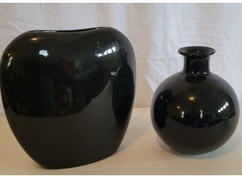 Set Of Black Vases: One Handblown, One Made In Hawaii