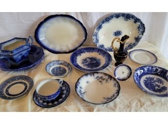 Vintage Lot Of Blue And White China Pieces Mixed Styles And Trademarks