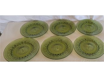 Set Of 6 Green Glass Plates (Bin 10)